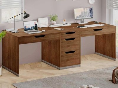 MaverickFurni Two Person Double Desk with 5 Drawers, 78x20 Inch, Brown
