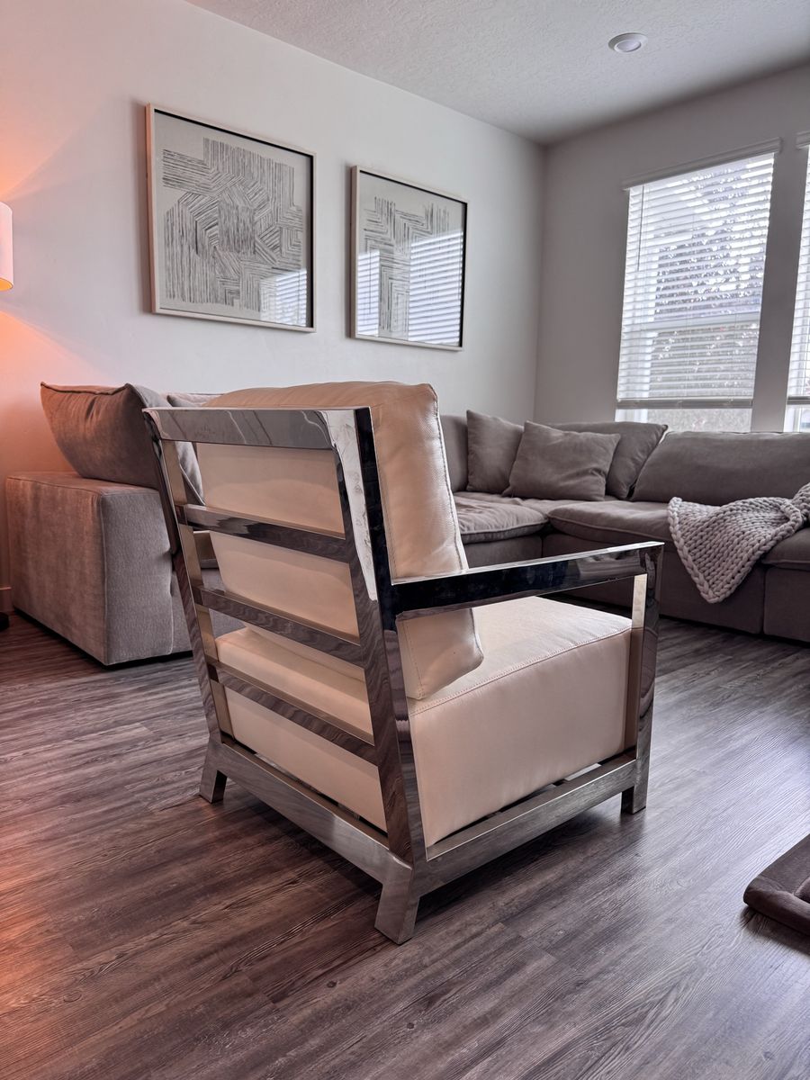 Z Gallerie Chrome & White Leather Accent Chair