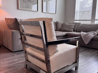 Z Gallerie Chrome & White Leather Accent Chair