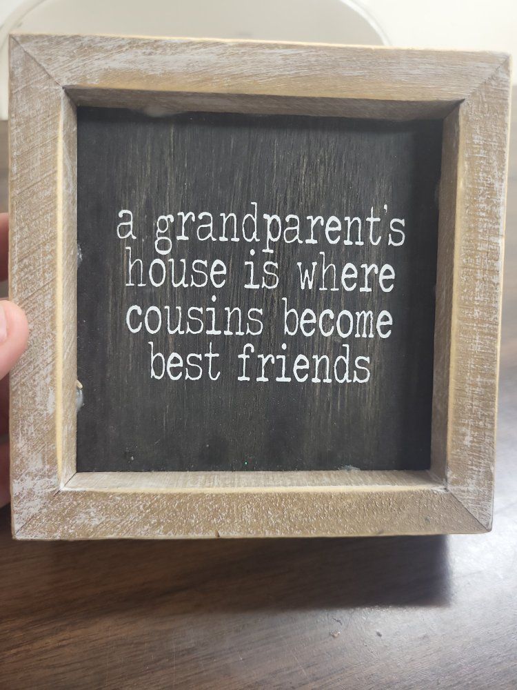Adams & Co. Grandparents House Wood Framed Sign 5x5" - "Grandparents house is where cousins become best friends"