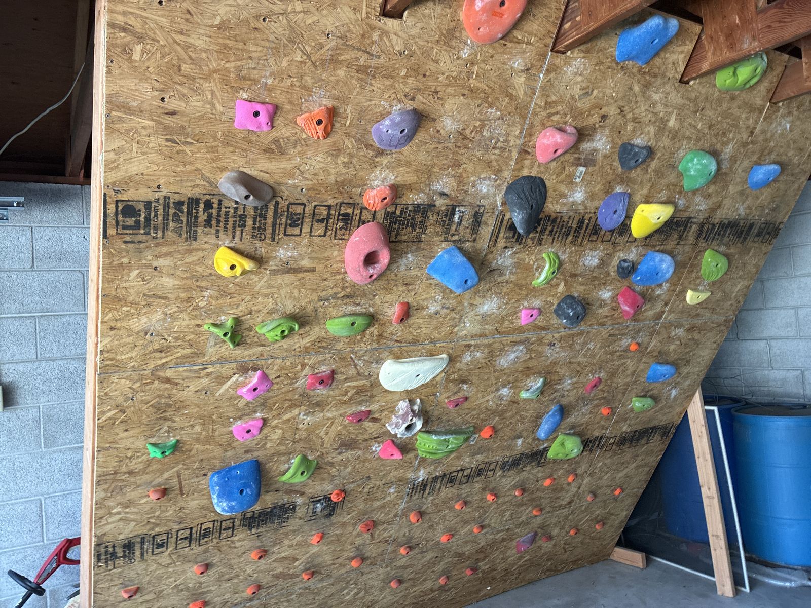 Garage climbing wall, hardware, tool and holds