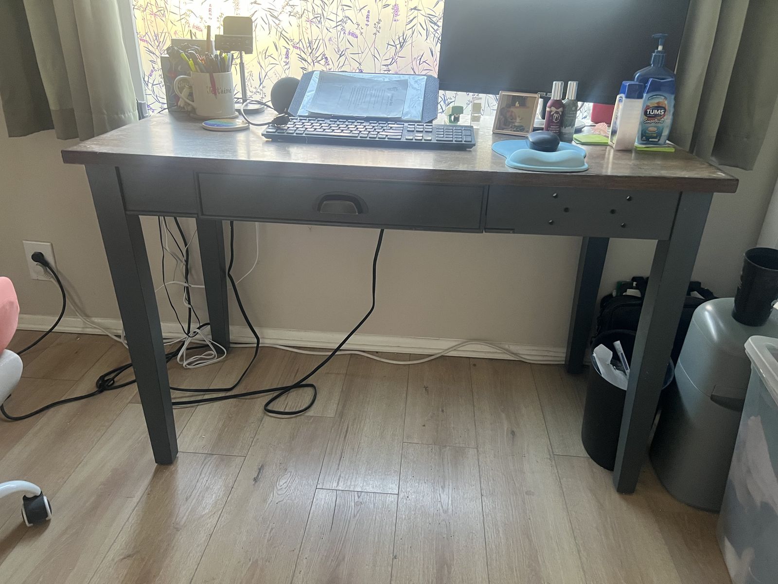 Blue wood office desk