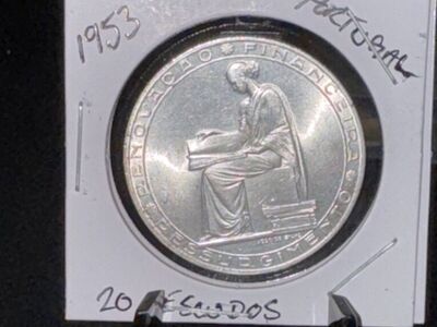 1953 Portugal 20 Escudos Vintage Silver Coin