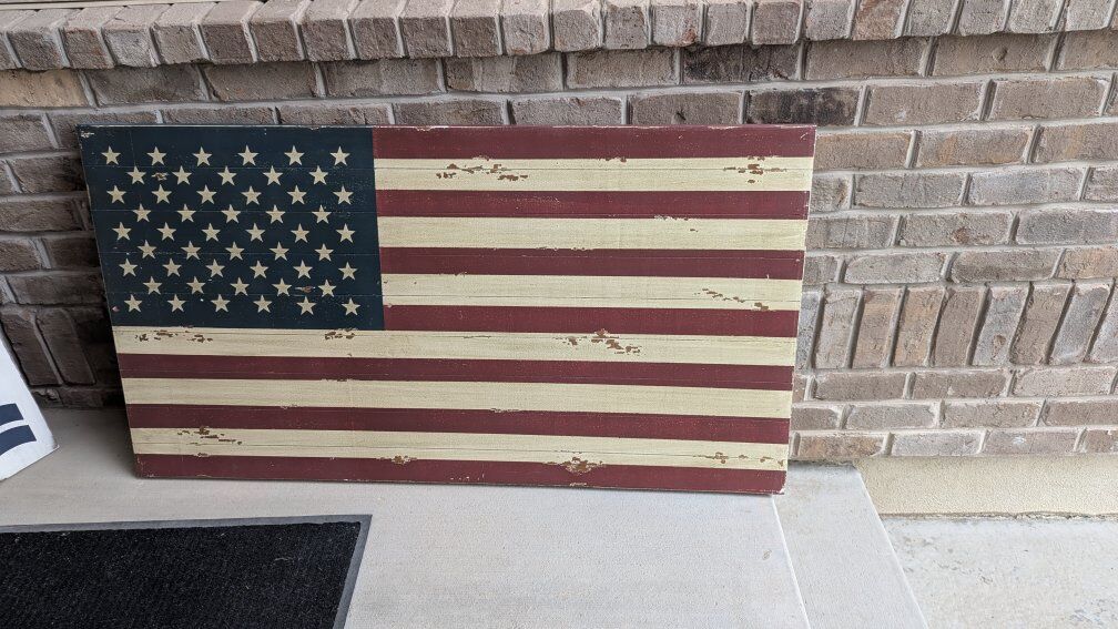 Pottery Barn flag hanging wall decor.