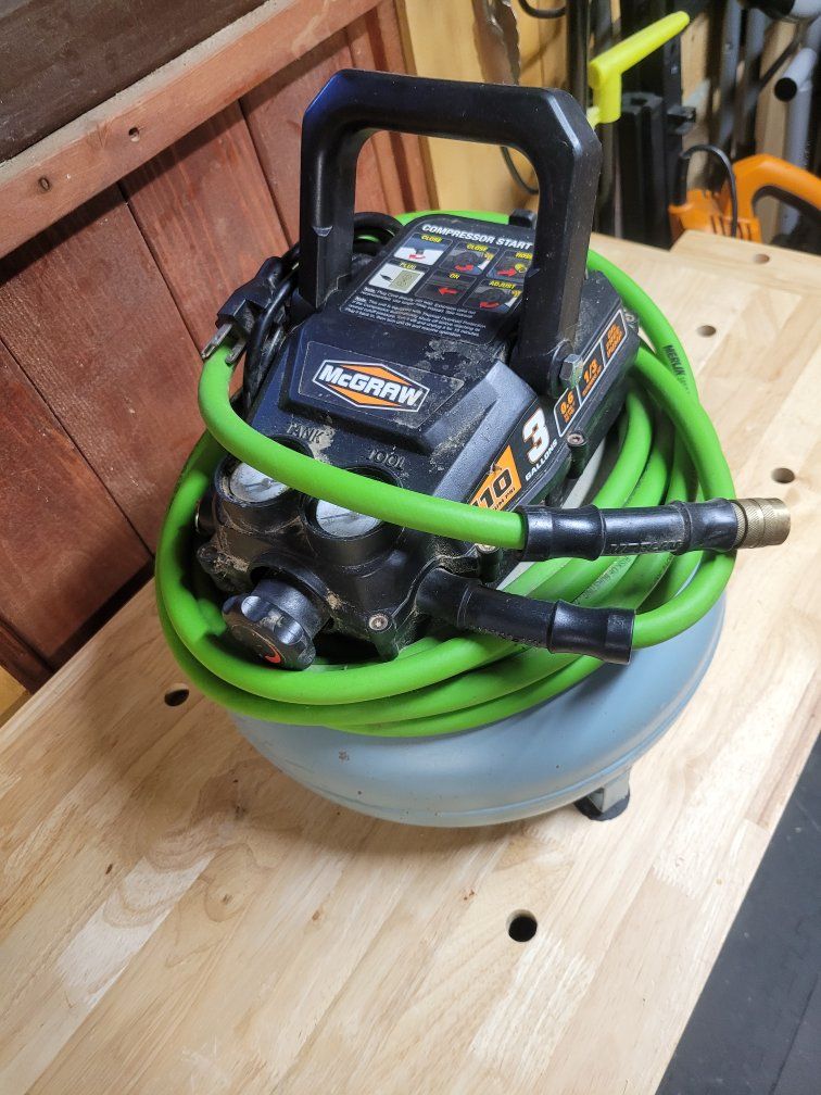 McGraw 3 Gallon 110 PSI Oil-Free Pancake Air Compressor with Hose