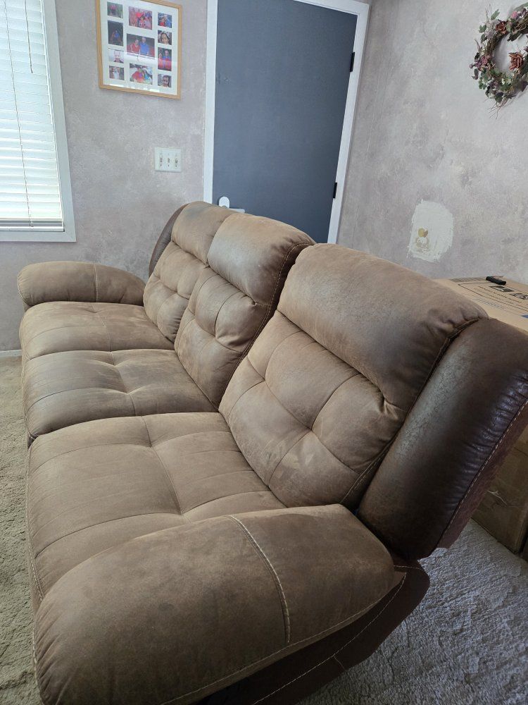 Comfortable Brown Reclining Sofa - Used Condition, Plush Seating