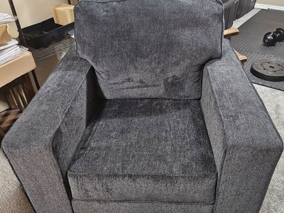 Comfortable Dark Grey Fabric Love Seat and Armchair Set - Minor Wear