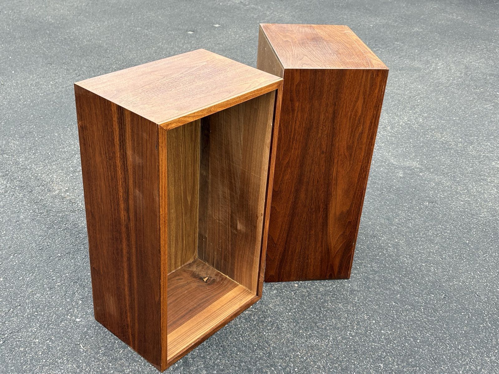 Beautiful vintage walnut wooden speaker cabinets would make great bookcases shelves
