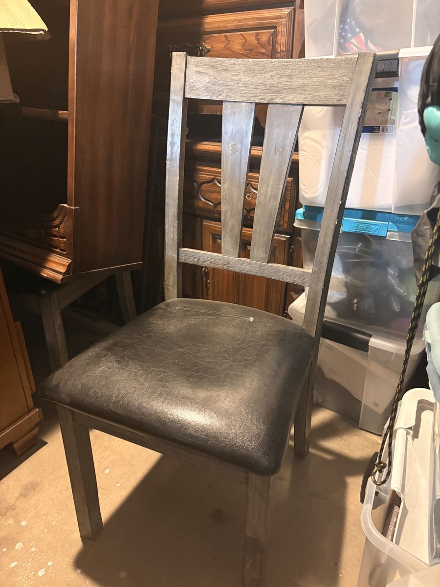 Two dining chairs, and a dining bench