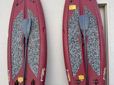 Pair of Lifetime Freestyle XL Kayaks with Paddles - Red Recreational Kayaks