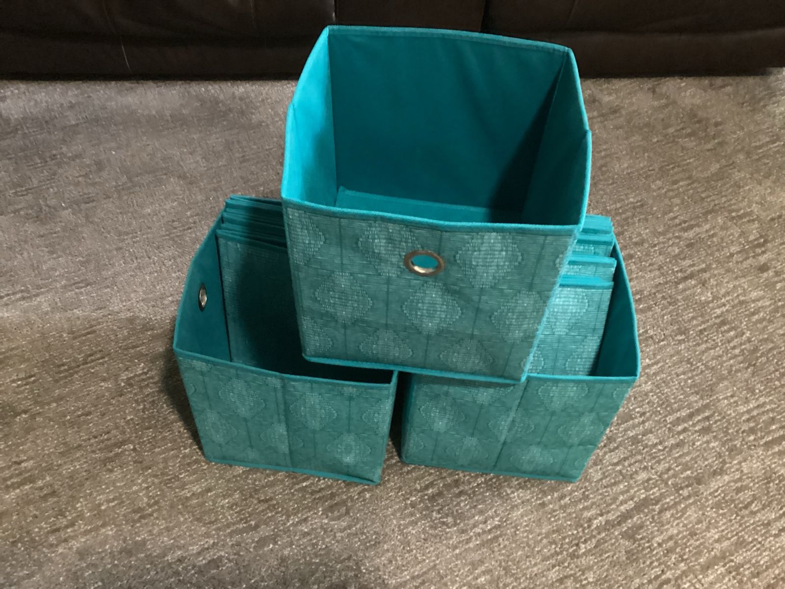 Teal Fabric Storage Bins / Cubes with Metal Grommet Handles