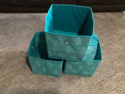 Teal Fabric Storage Bins / Cubes with Metal Grommet Handles