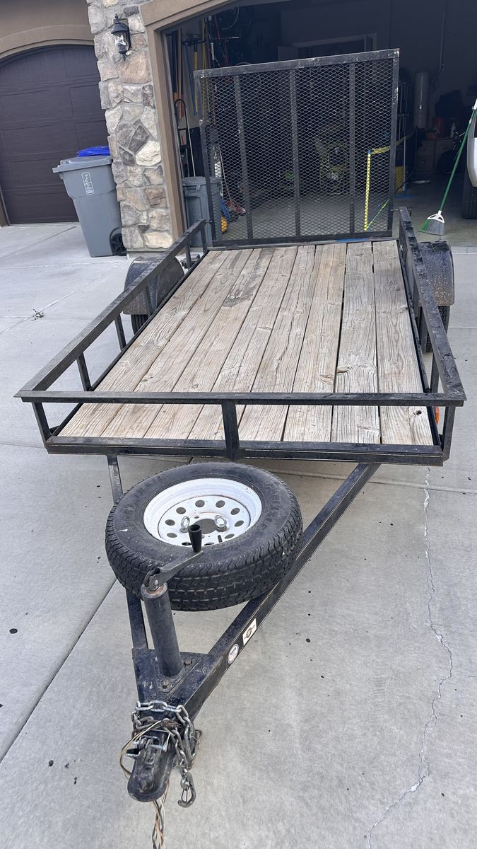 Flat Bed Utility Trailer with Wood Deck and Ramp Gate - Used