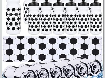 Soccer water bottles & soccer print cooling towels