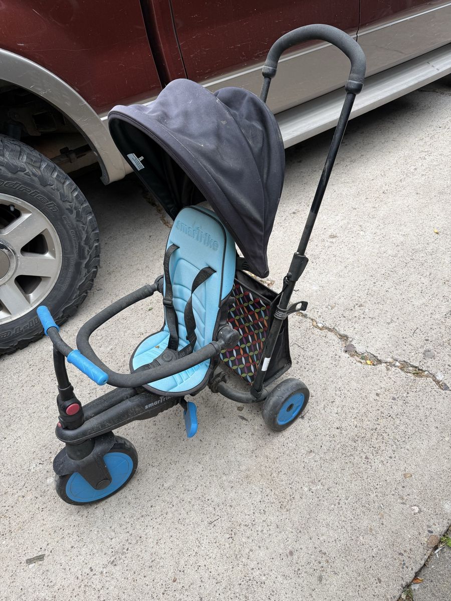 Smart Trike 4-in-1 Blue Baby Tricycle Stroller with Canopy & Harness System