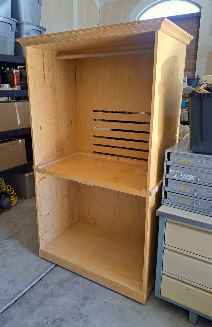 Maple Ply Cabinet Armoire Wardrobe Closet Storage Unit, with Hanging Rod and Inset casters