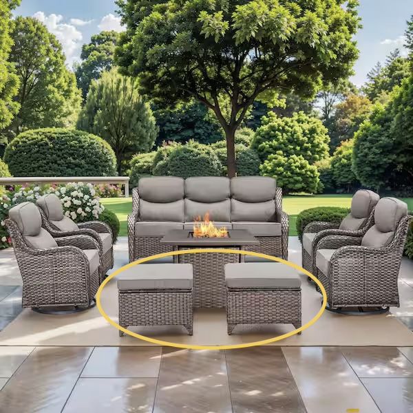 Bellefurn NovaSwivel Patio Ottomans (2) - Brand New, Gray Cushions, Still Sealed in Box