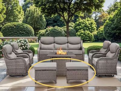 Bellefurn NovaSwivel Patio Ottomans (2) - Brand New, Gray Cushions, Still Sealed in Box