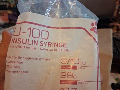 Pet U-100 Insulin Syringes 3/10cc 29G 1/2 Inch - 10 Pack