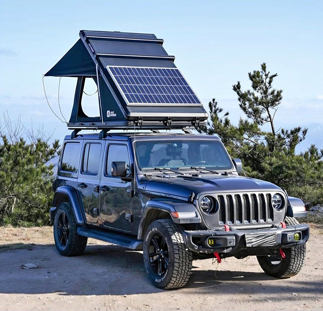 Rooftop Tent Hard Shell with Winter Thermal Layer,Solar Panel Roof top Tent Hardshell Suitable for Jeep SUV Truck Van,Camping Ca