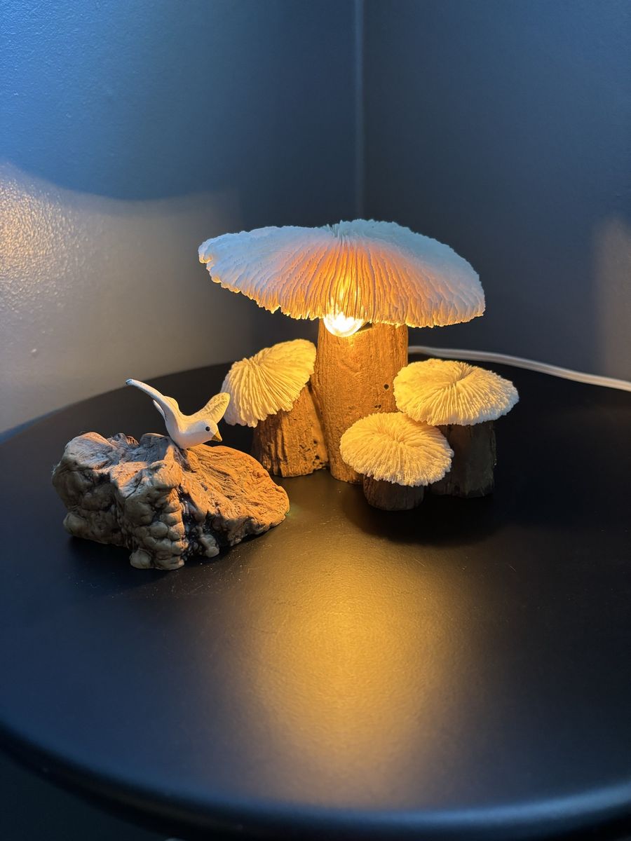 Vintage Coral Driftwood Mushroom Lamp