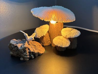 Vintage Coral Driftwood Mushroom Lamp