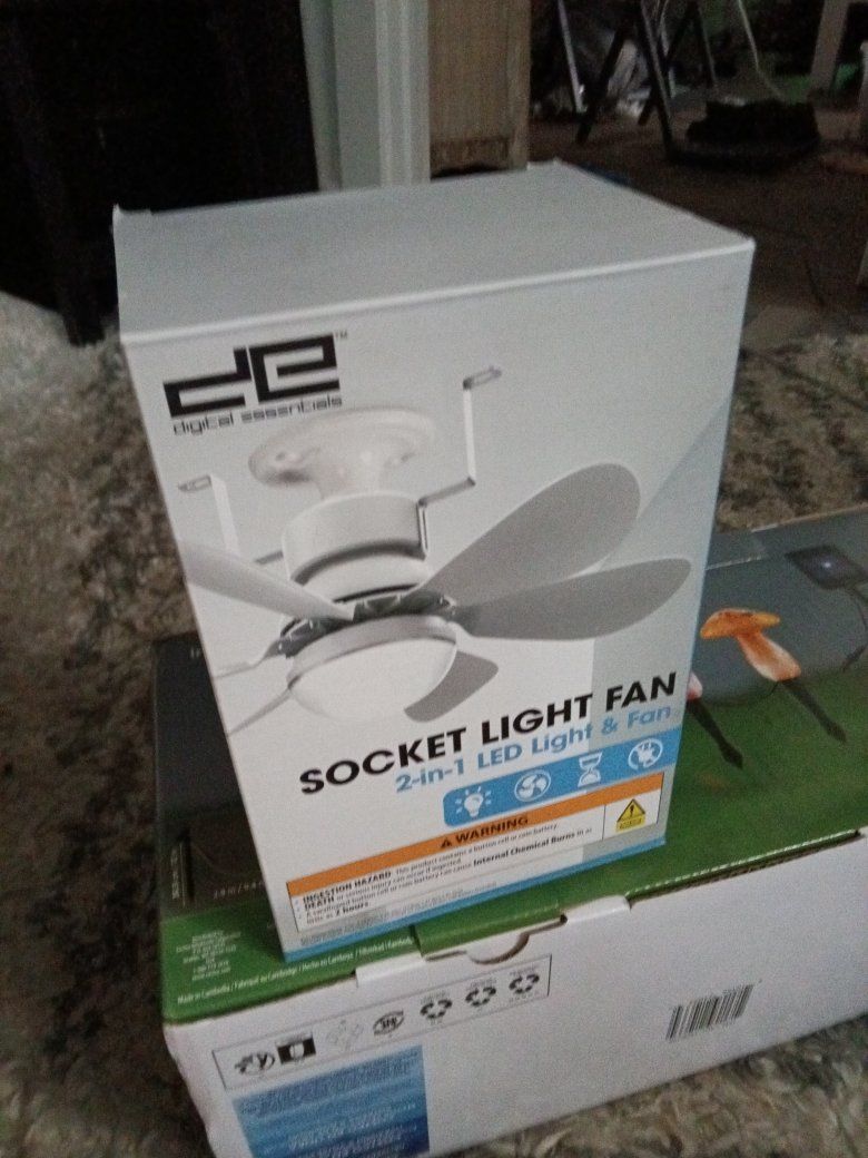 Digital Essentials 2-in-1 LED Socket Light Fan - New, White