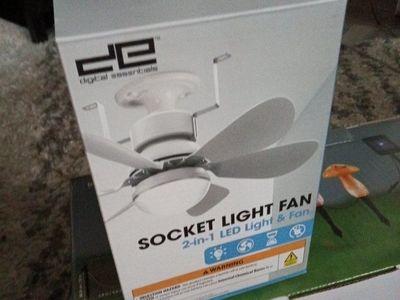 Digital Essentials 2-in-1 LED Socket Light Fan - New, White