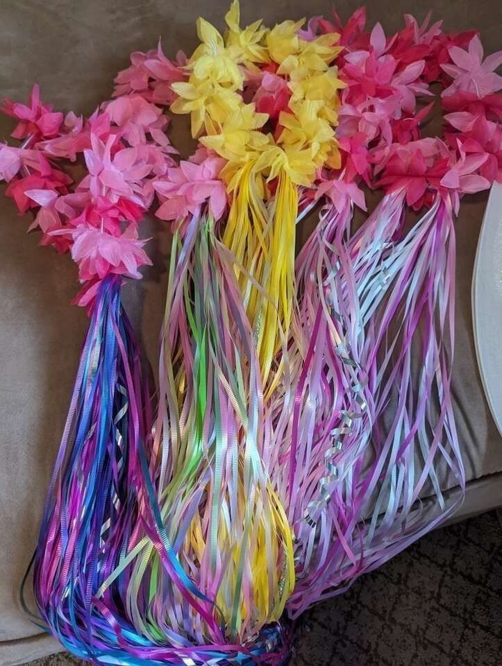 Headband ribbons/streamers, dancing Skirts, Fairy wings, wands