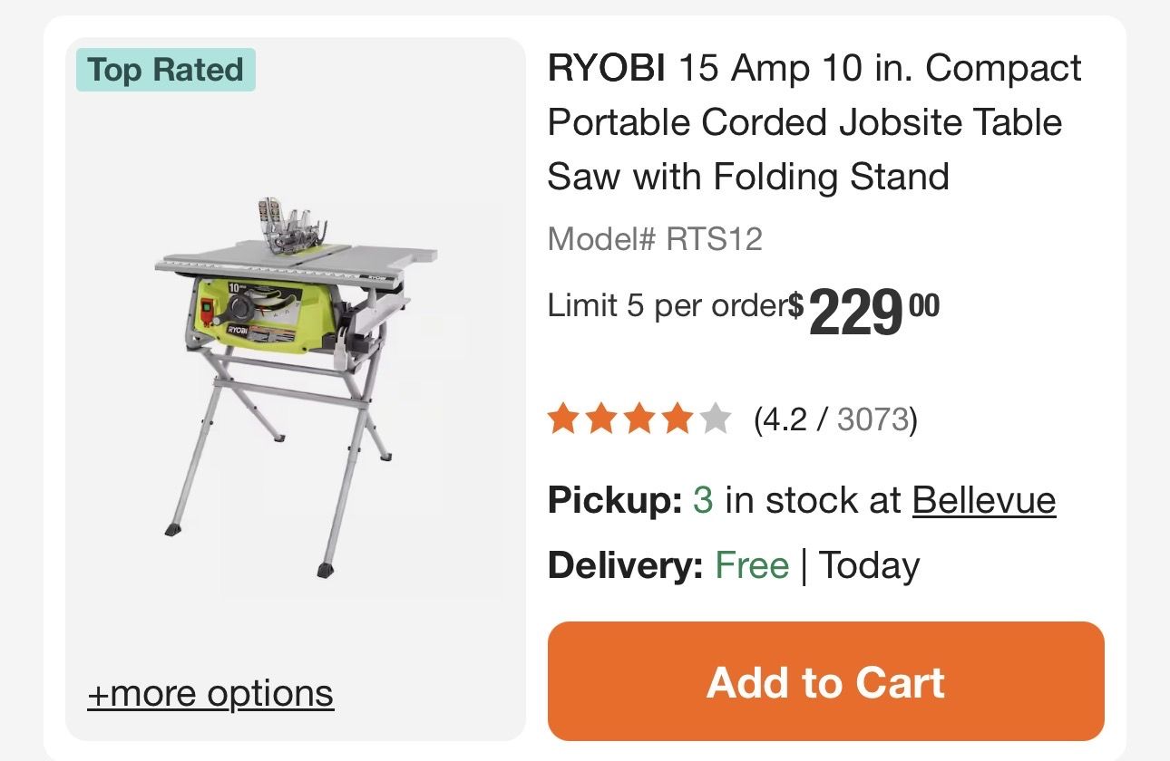 Ryobi 10 Folding Table Saw