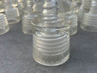 64 Vintage Pyrex Clear Glass Telegraph & Power Line Insulators Lot