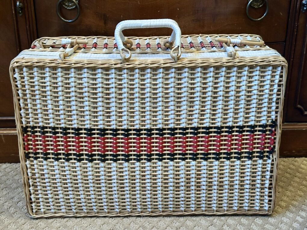 Vintage Wicker Basket With Woven Colored Rattan