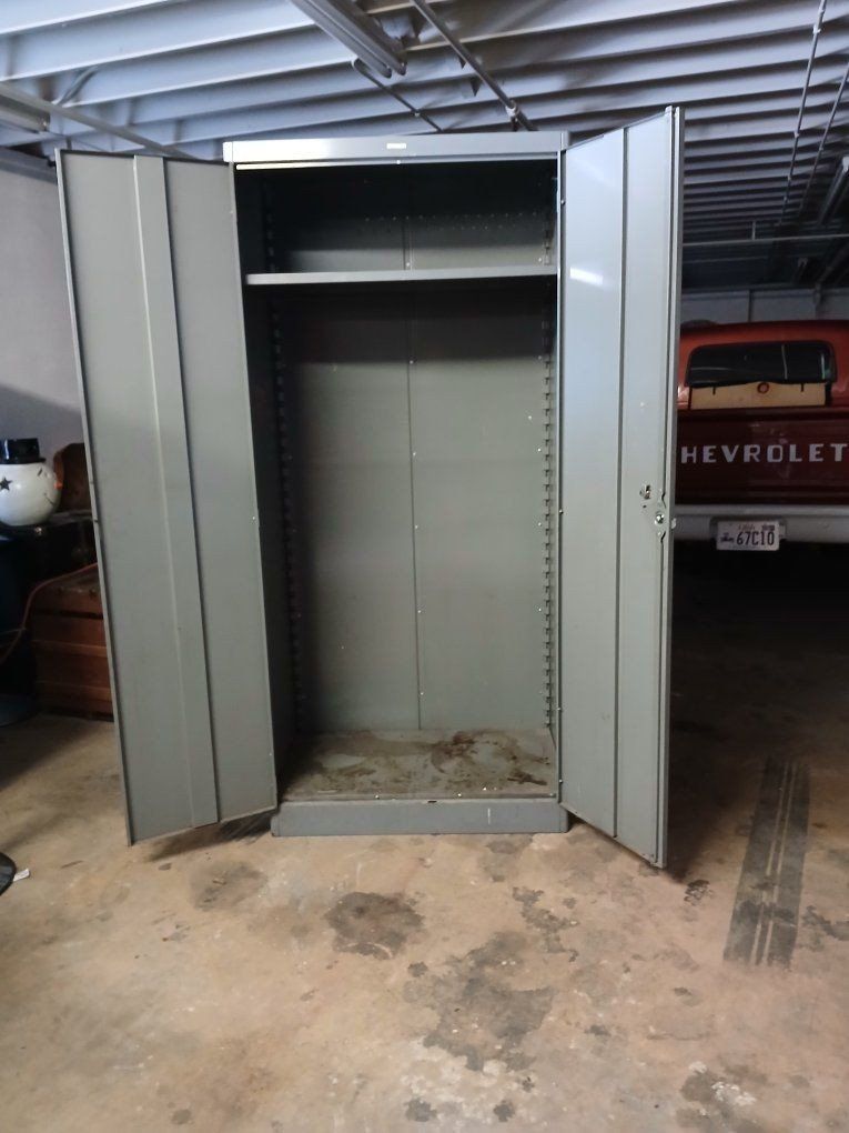 Industrial Gray Metal Storage Cabinet with Shelves, Double Door Locker