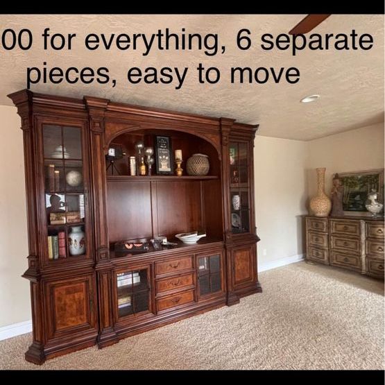 Move out sale - Large Wooden Entertainment Center Wall Unit - 6 Separate Pieces for Easy Transport