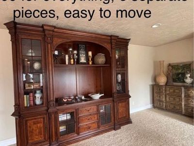 Move out sale - Large Wooden Entertainment Center Wall Unit - 6 Separate Pieces for Easy Transport