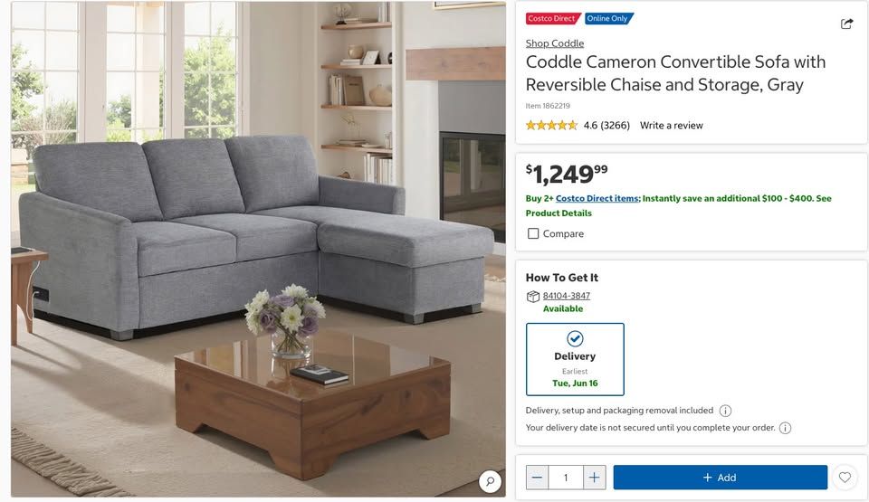 CODDLE CAMERON CONVERTIBLE SOFA WITH REVERSIBLE CHAISE & STORAGE
