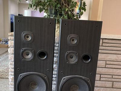 Floor-Standing Stereo Speakers Pair - Black Wood Grain