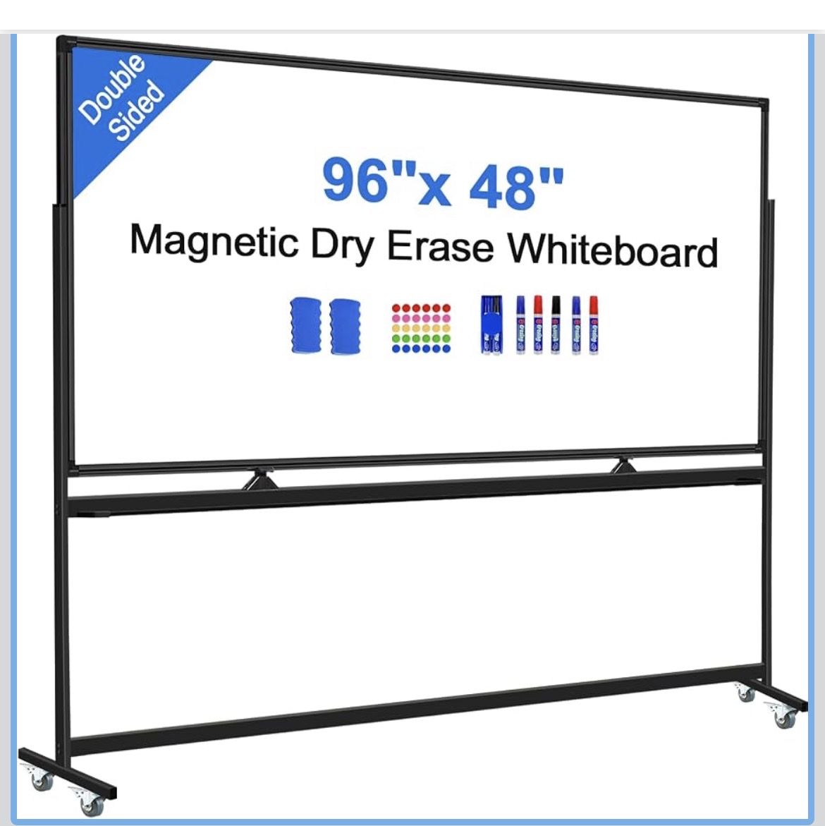 96" x 48" Mobile Double-Sided Magnetic Dry Erase Whiteboard on Wheels