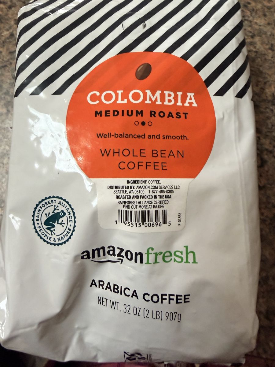 Keep coffee bean. Amazon Columbia medium roast Arabica coffee. Multiple bags available.