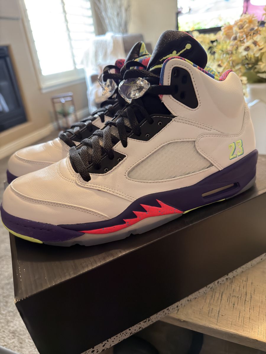 Air Jordan 5 Retro White/Court Purple/Aqua/Black/Bright Crimson 23 Size 10