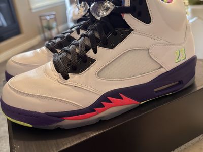 Air Jordan 5 Retro White/Court Purple/Aqua/Black/Bright Crimson 23 Size 10