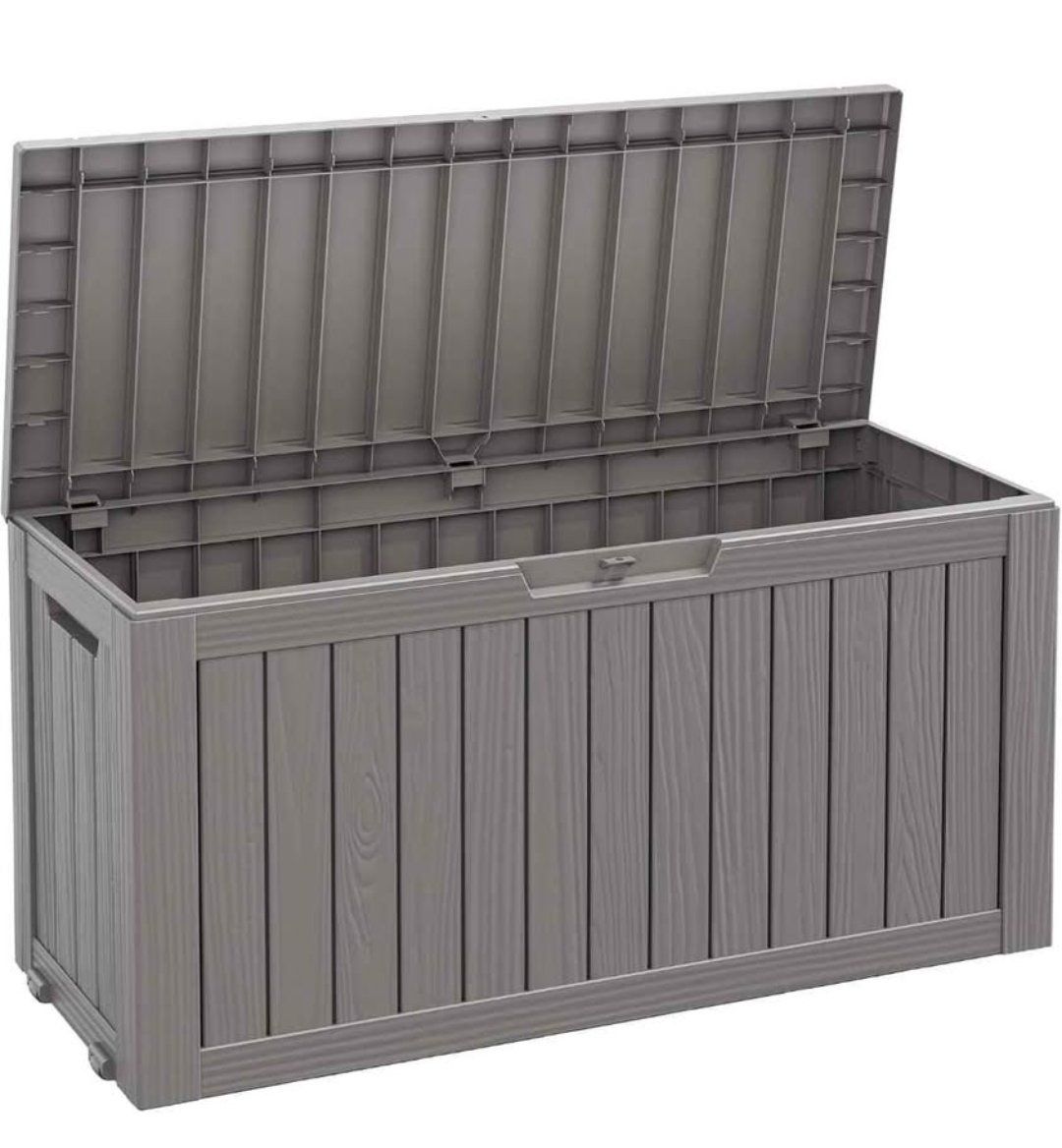 Approx. 85 Gallon Outdoor Deck Storage Box – Waterproof Resin Patio Storage Bin, Lockable, New