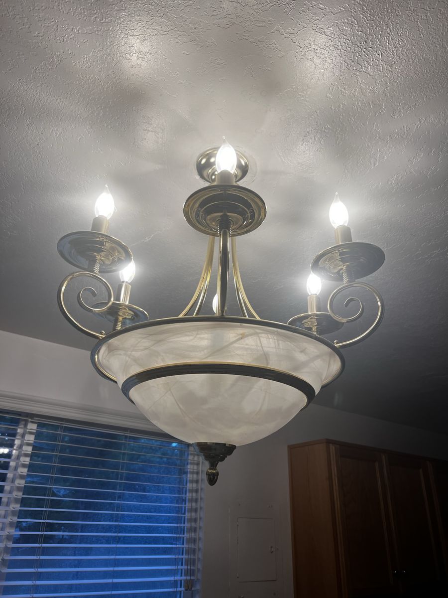 Elegant Brass & White Glass Chandelier - 5-Light Classic Fixture for Dining or Entryway