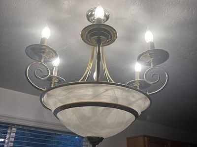 Elegant Brass & White Glass Chandelier - 5-Light Classic Fixture for Dining or Entryway