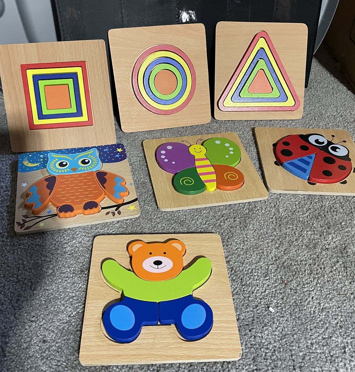 Wooden Puzzle Set - 7 colorful Puzzles for Toddlers Learning & Development