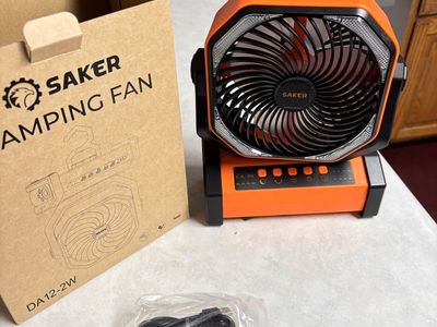 SAKER DA12-2W Orange Camping Fan with LED Lantern, Portable & Rechargeable
