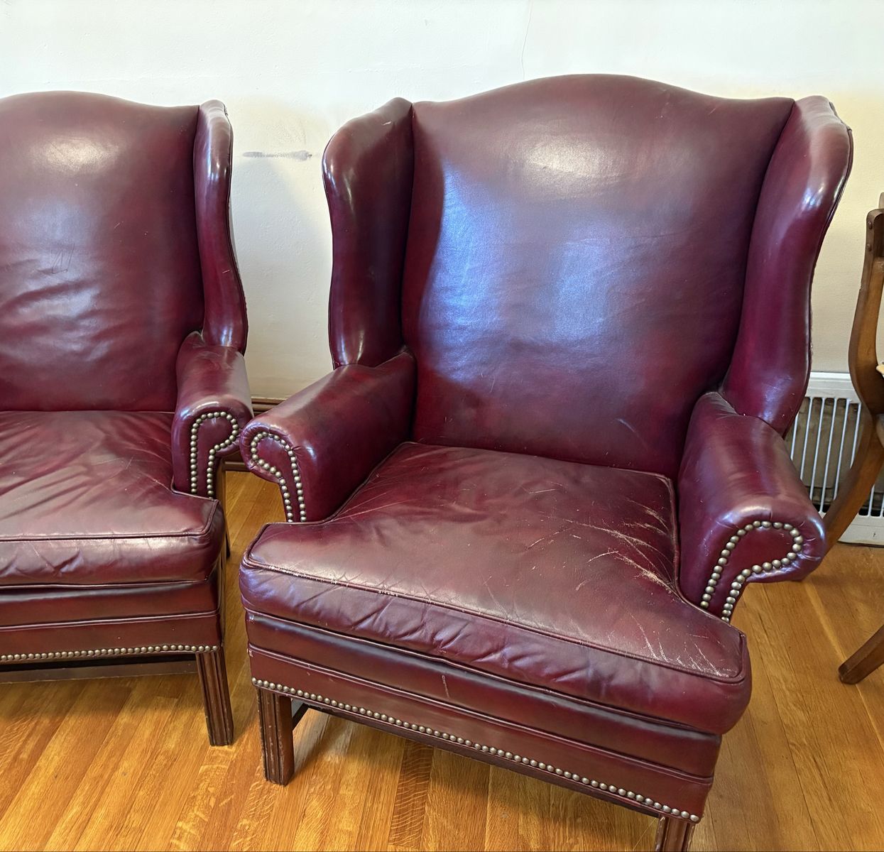 Pair of Bracewell Burgundy Leather Wingback Club Chairs