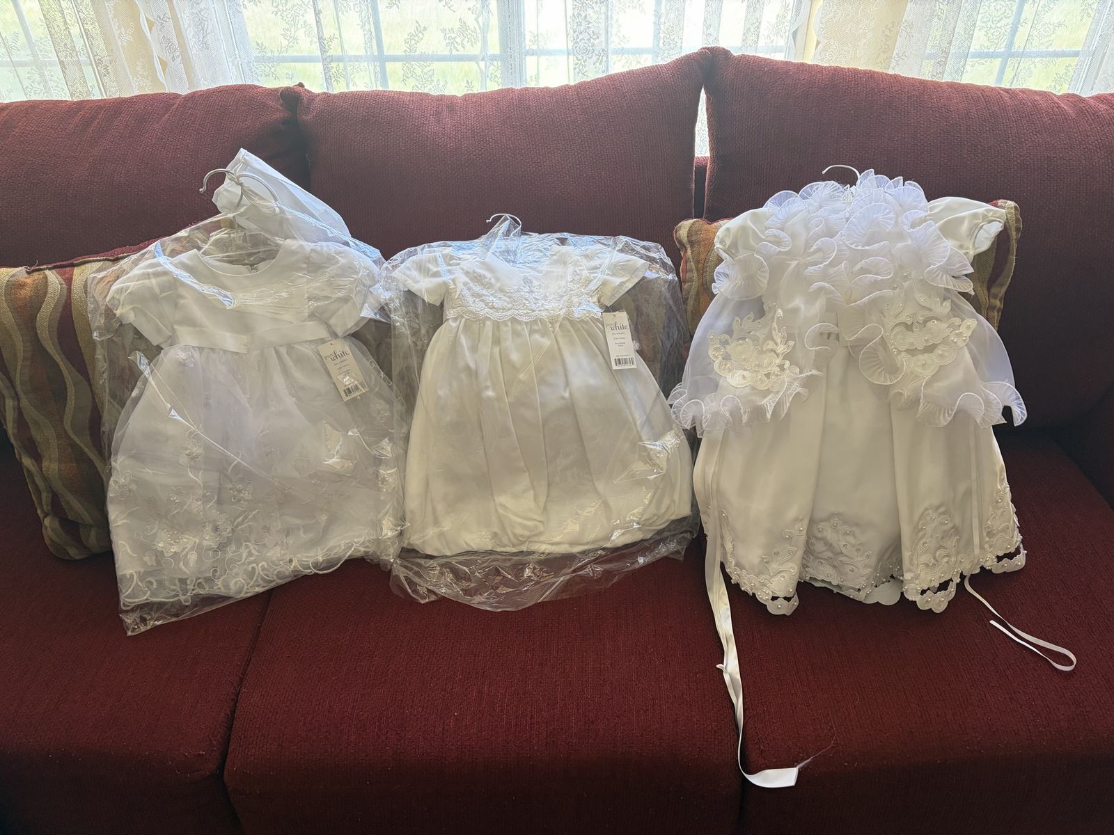 Pure White Baby Girls Christening Blessing Gowns Set Size 6 Months