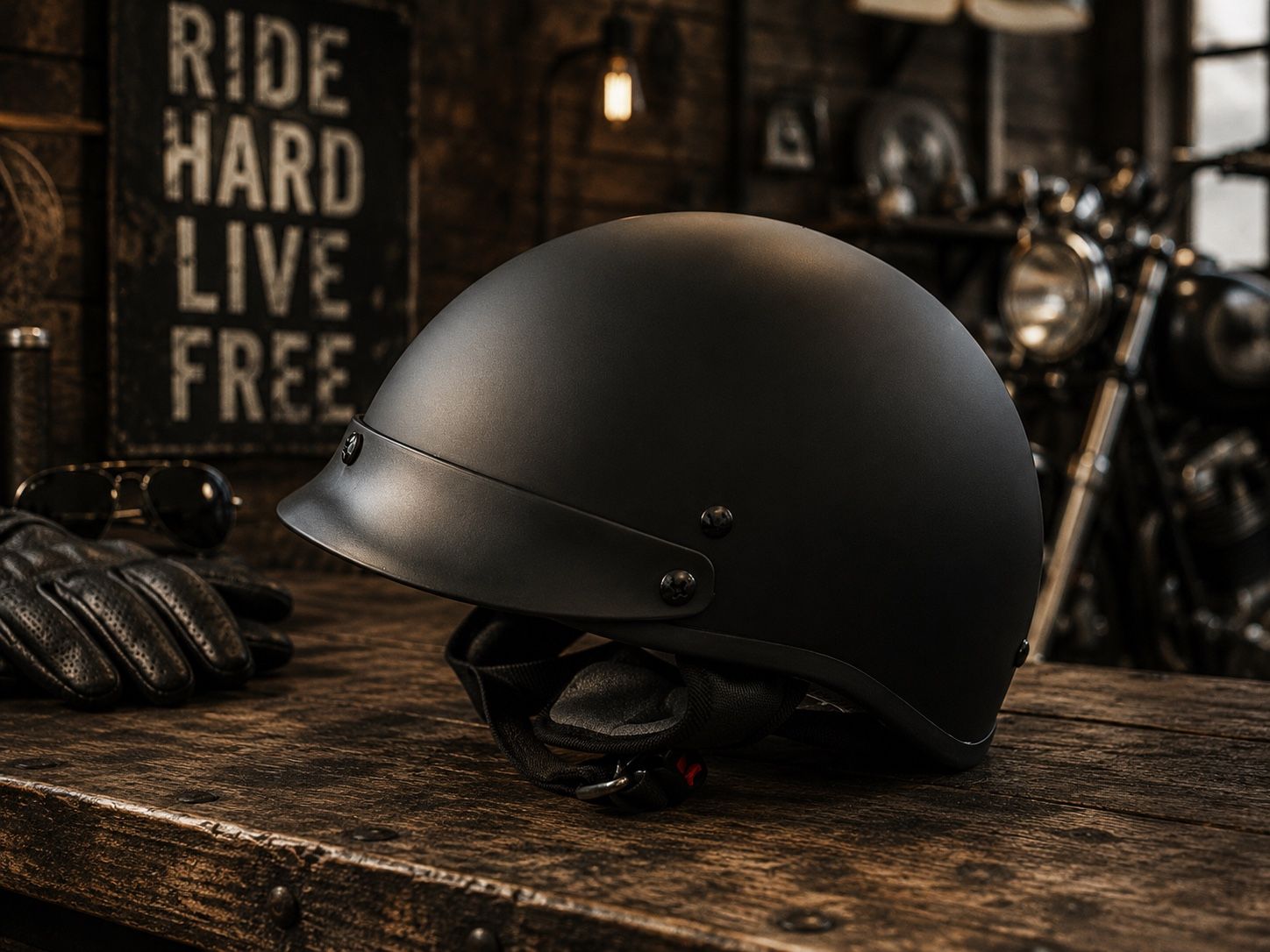 NEW Matte Black Motorcycle Half Helmet 