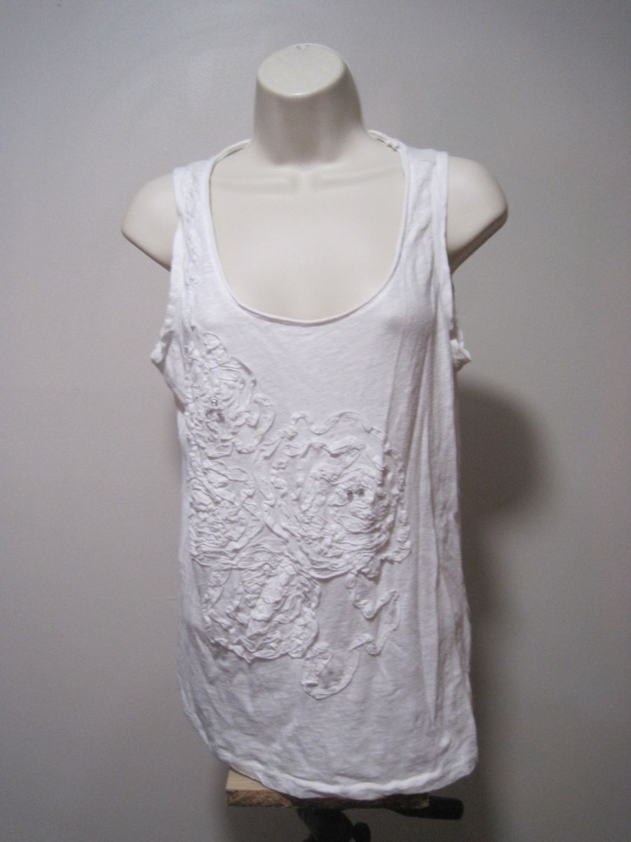 Maurices Tank Top, Women's Size Large, White, Floral, Sleeveless, Scoop Neck